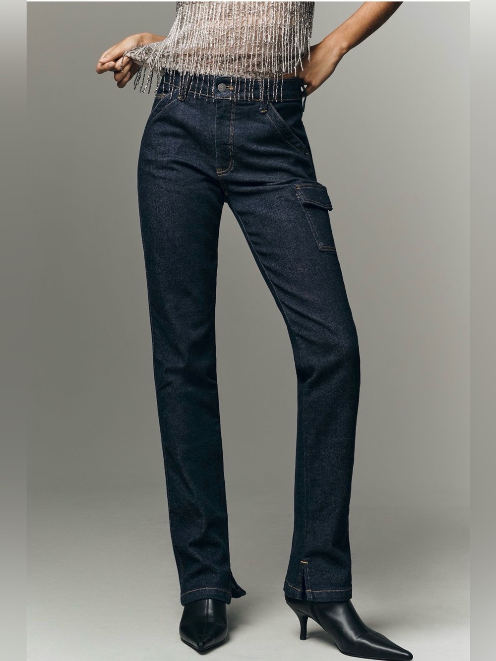 Anthropologie Dark Blue Pilcro Dylan Mid-Rise Puddle Straight Leg Jeans
